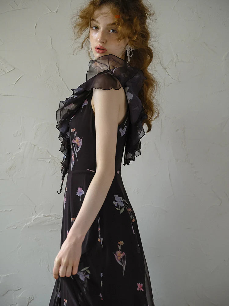 Black Blossom Off-Shoulder Dress
