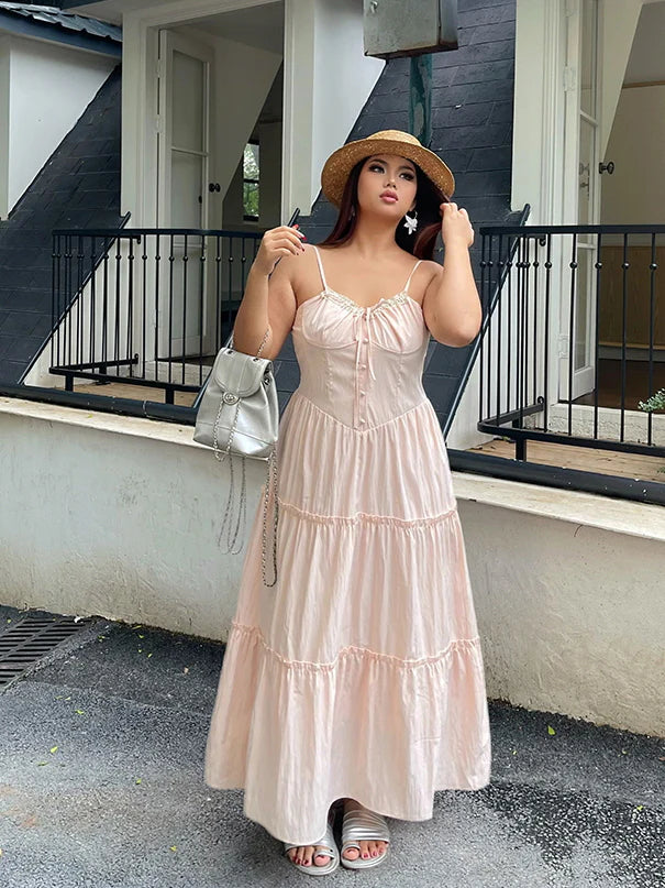 Blush Ribbon-Tie Tiered Dress