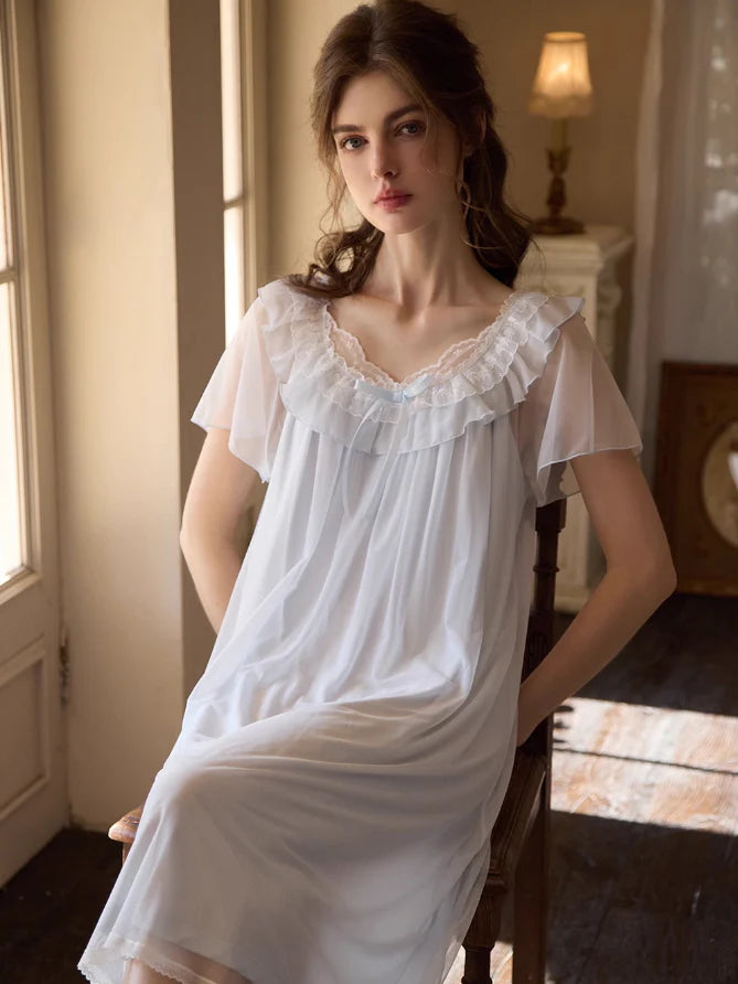 Ethereal Ruffled Lace Nightgown