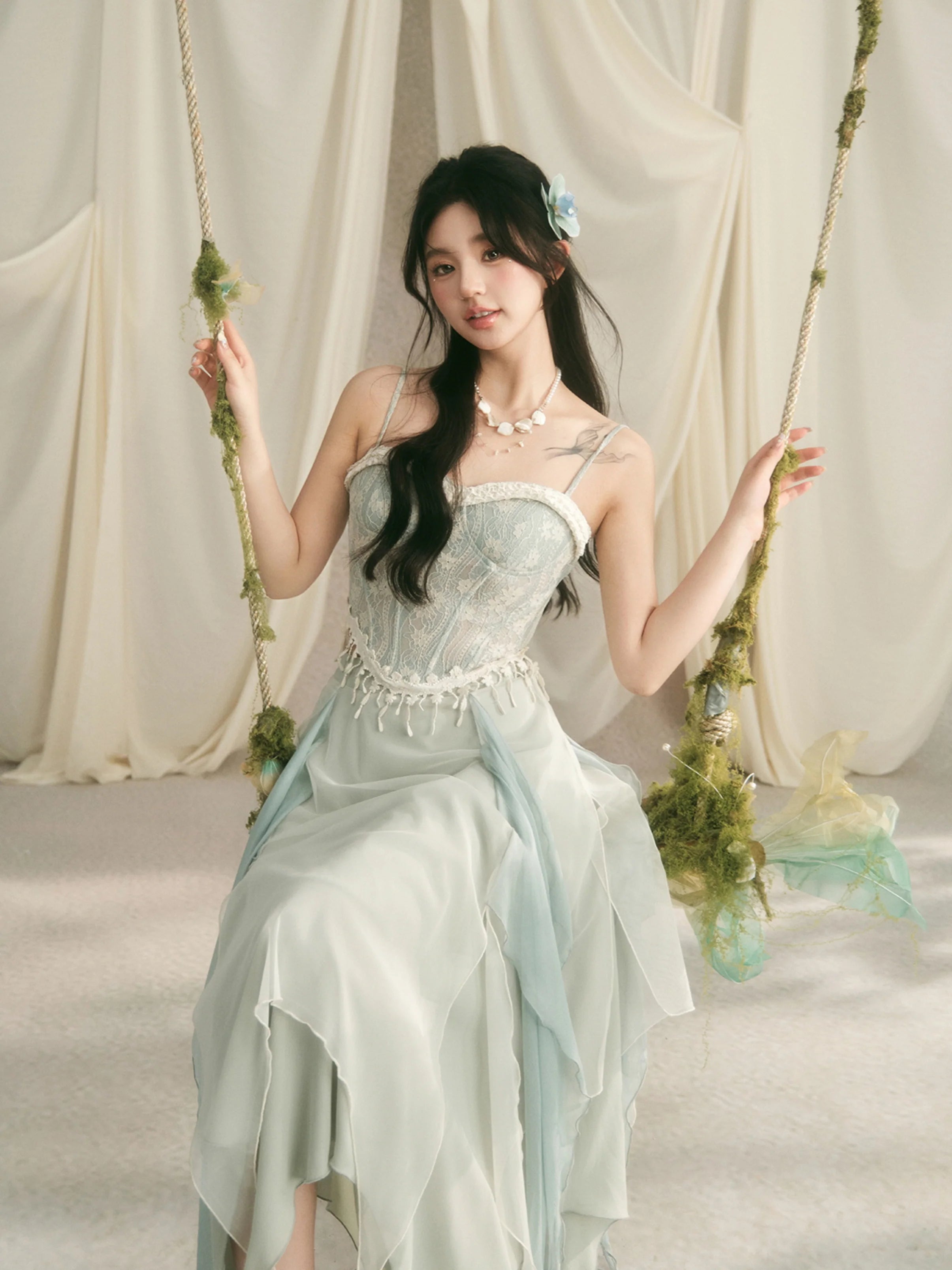 Ethereal Lace Corset & Dreamy Chiffon Skirt