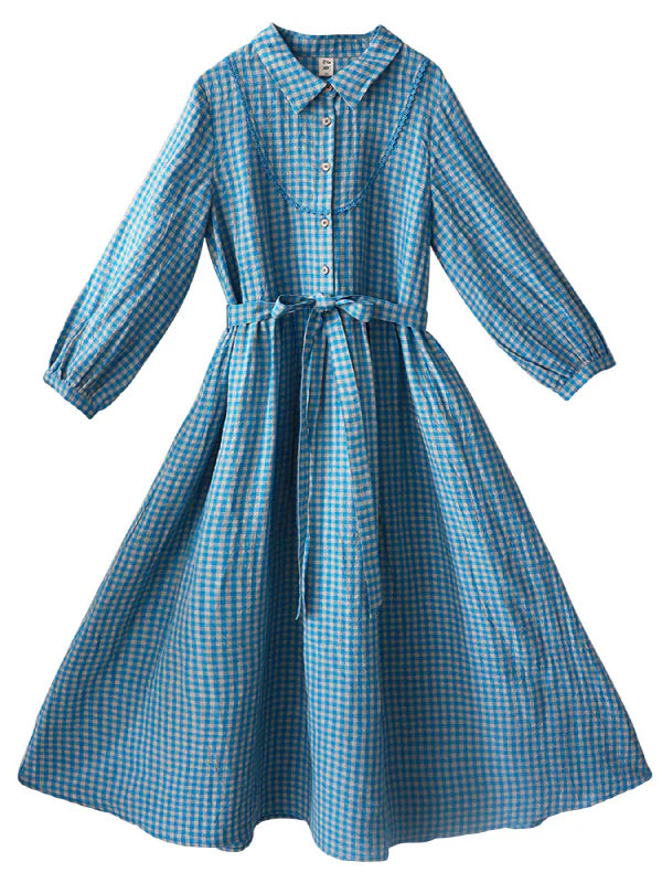 Spring Breeze Blue Checkered Dress