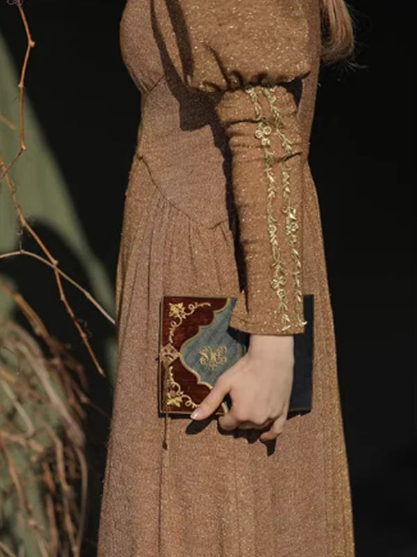 Golden Elegance Victorian Dress