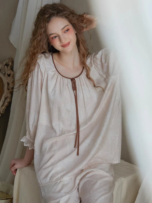 Vintage Ruffled Lace Trim Pajama Set