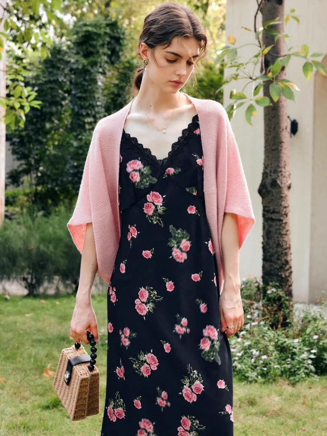 Midnight Rose Lace Trim Dress