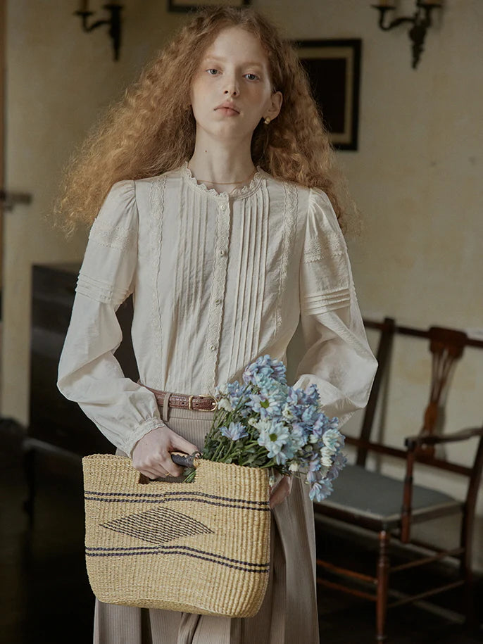 Romantic Vintage Pintuck Lace Blouse