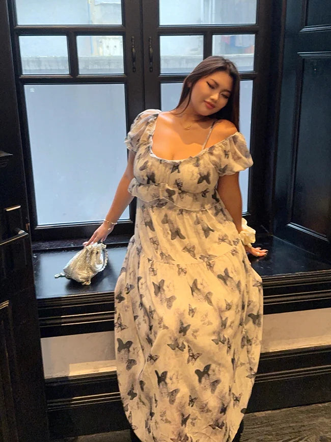 Butterfly Off-Shoulder Chiffon Dress
