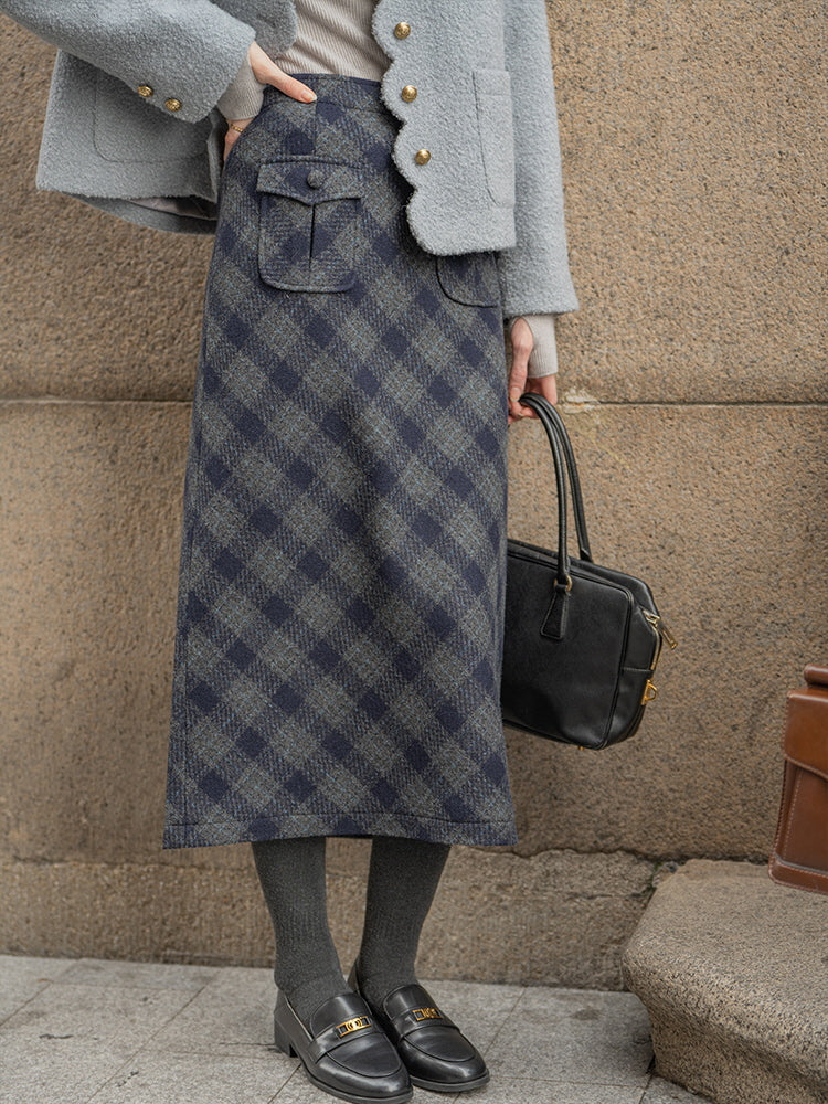 Dreamy Woolen Plaid Gray Checkered Skirt