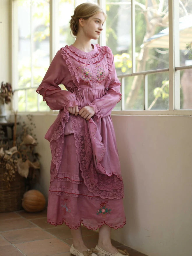 Embroidered Basket Hem Skirt