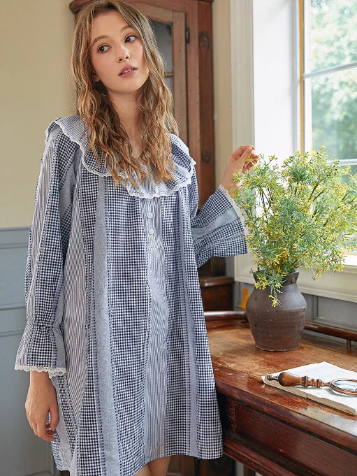 Blue Gingham Cotton Nightgown