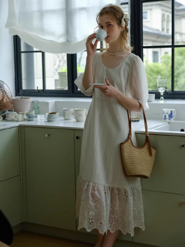 White Flower Lace Summer Dress