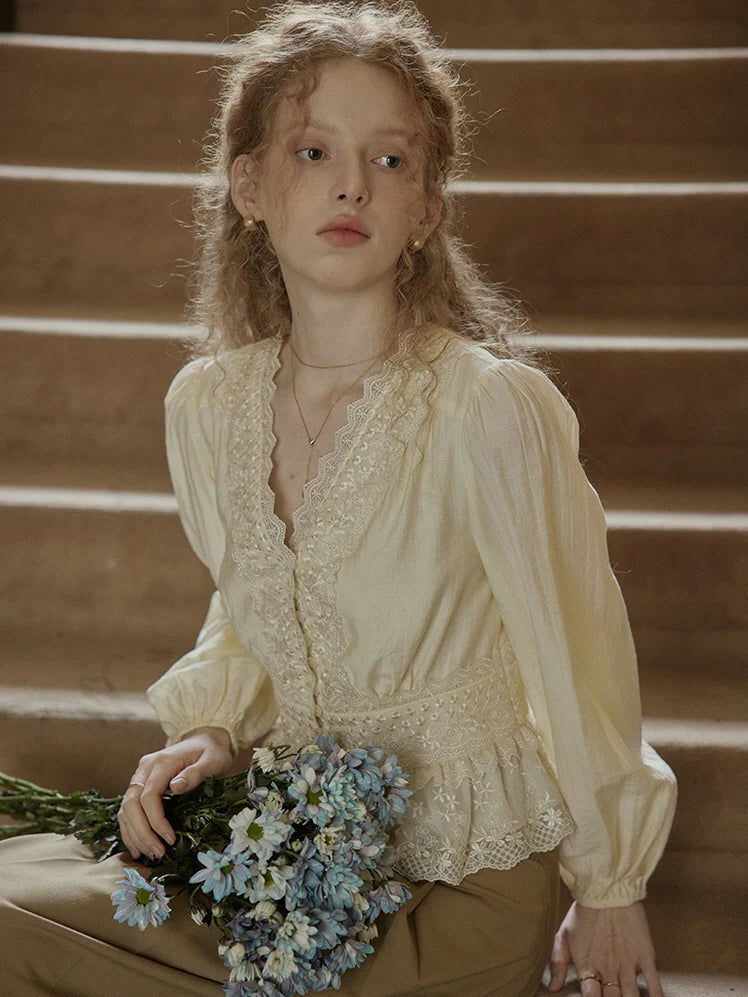 Ethereal Lace Embroidered Vintage Blouse