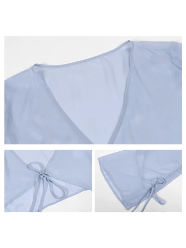 Moonlit Garden Blue Sheer Floral Dress