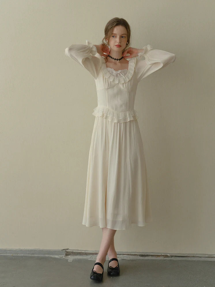 Poetic Cream Ruffle Lace Dress