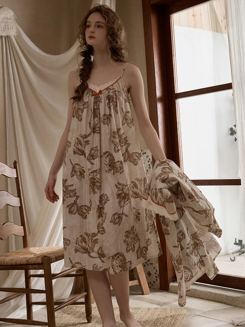 Woodland Toile Print Nightgown & Robe Set