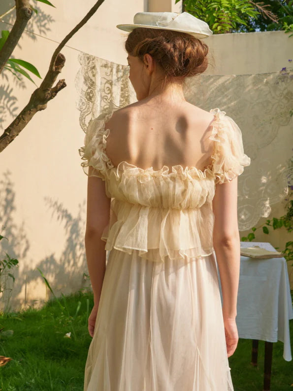 Whipped Cream Ruffle Sheer Top