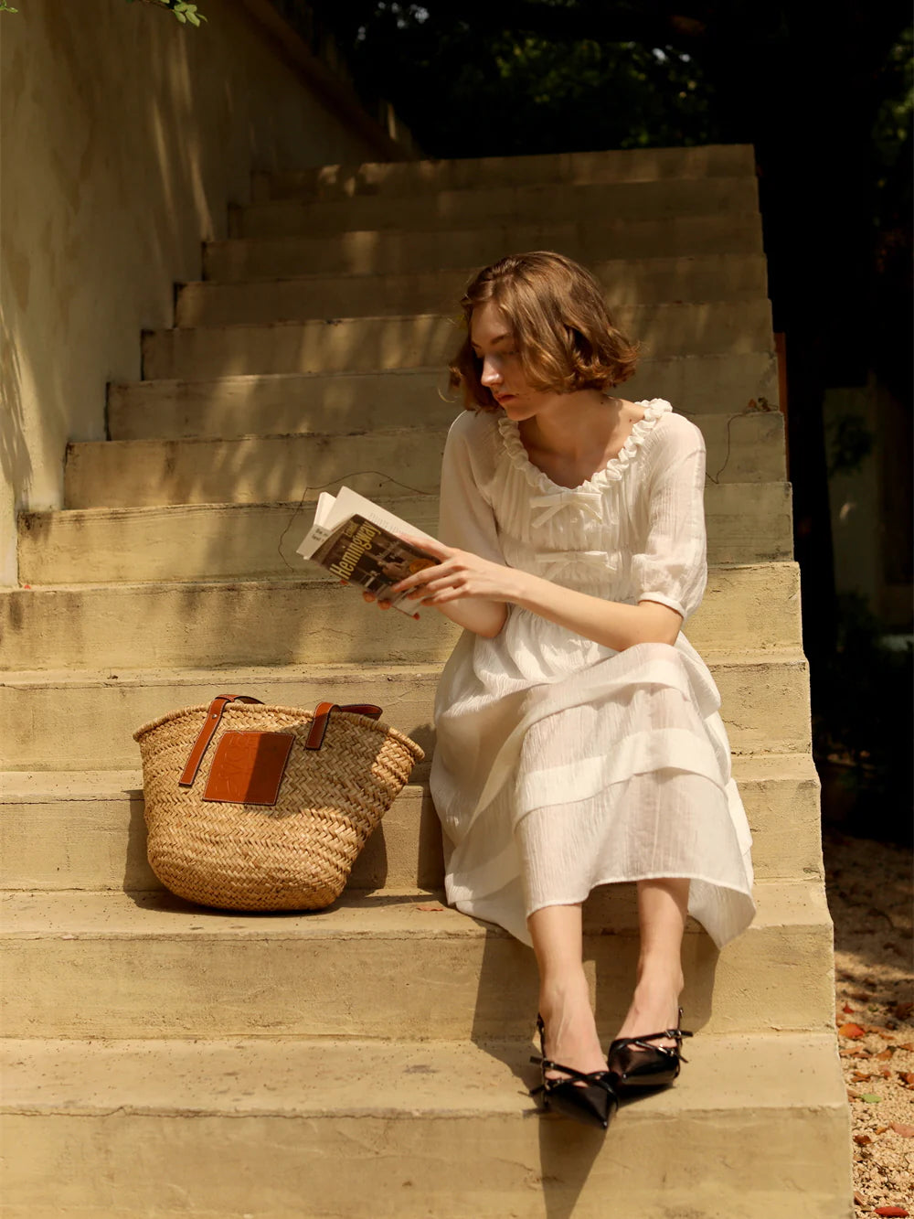Ethereal Cottage Bow White Dress