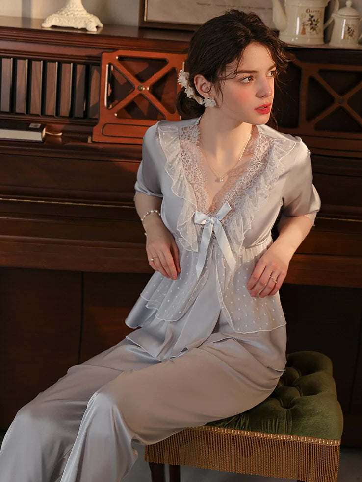 Elegant Romantic Ruffled Pajama Set