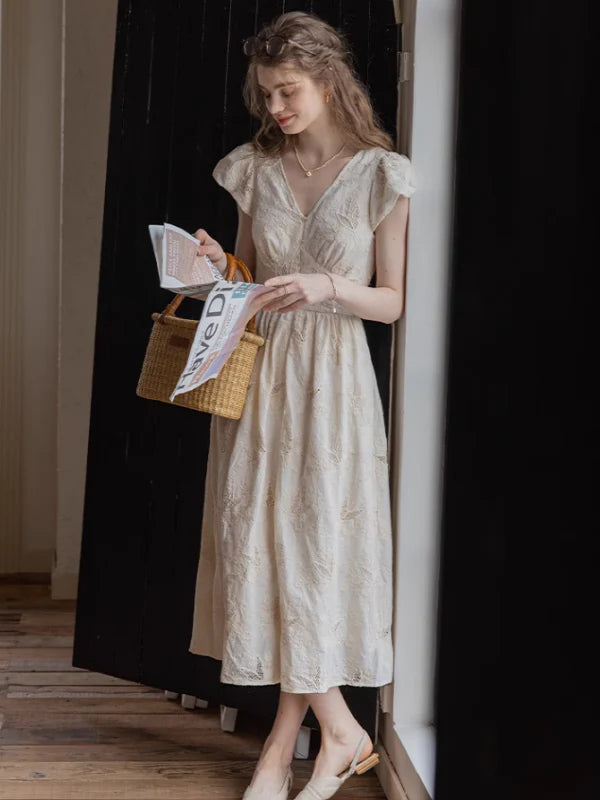 Blooming Serenity White Embroidery Dress