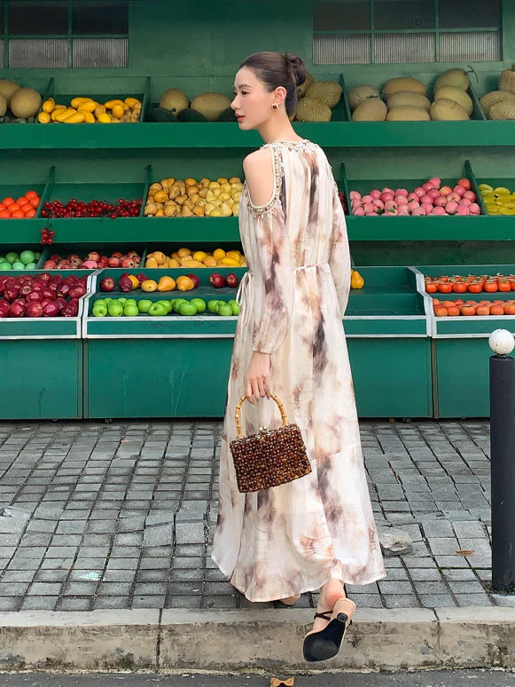 Elegant Cold-Shoulder Tie-Dye Dress