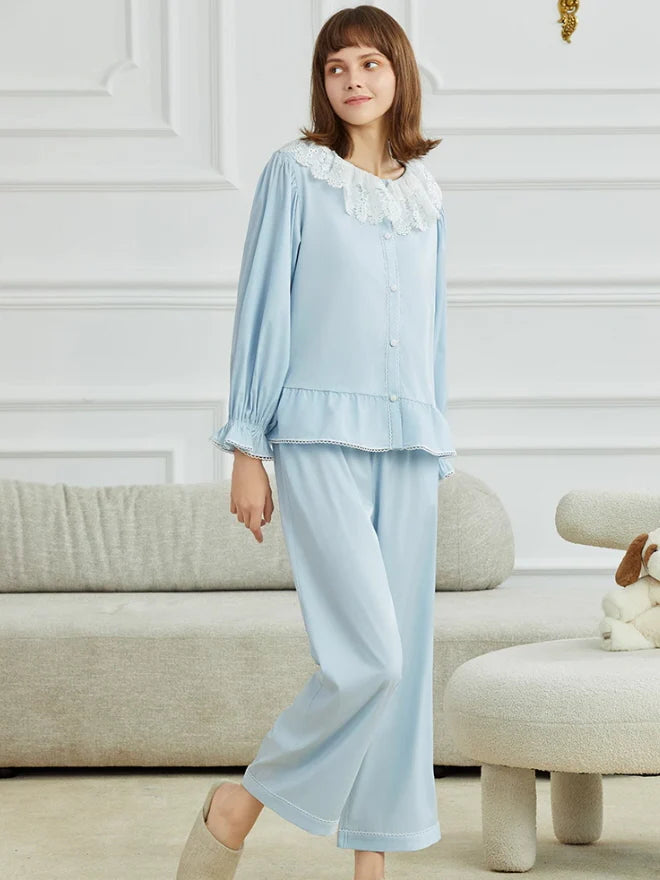 Vintage Lace Collar Cotton Loungewear