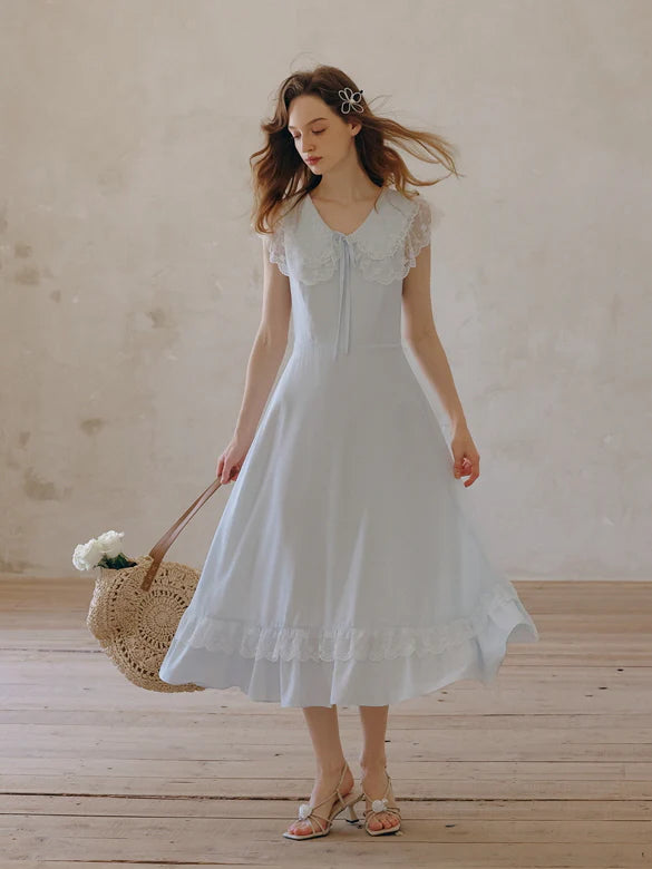 Sky Blue Lace Collar Dress