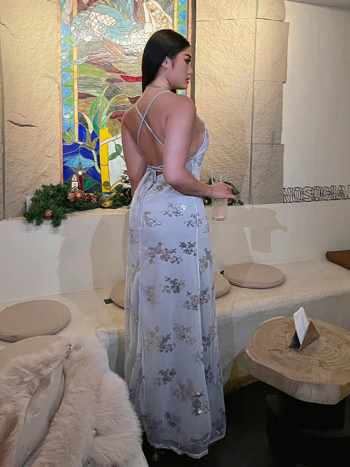 Frosted Bloom Sequin Tulle Gown