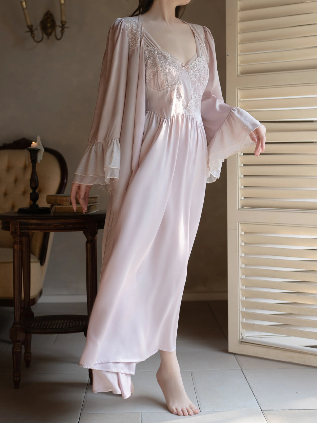 Princess Rose Lace Lounge Gown Set