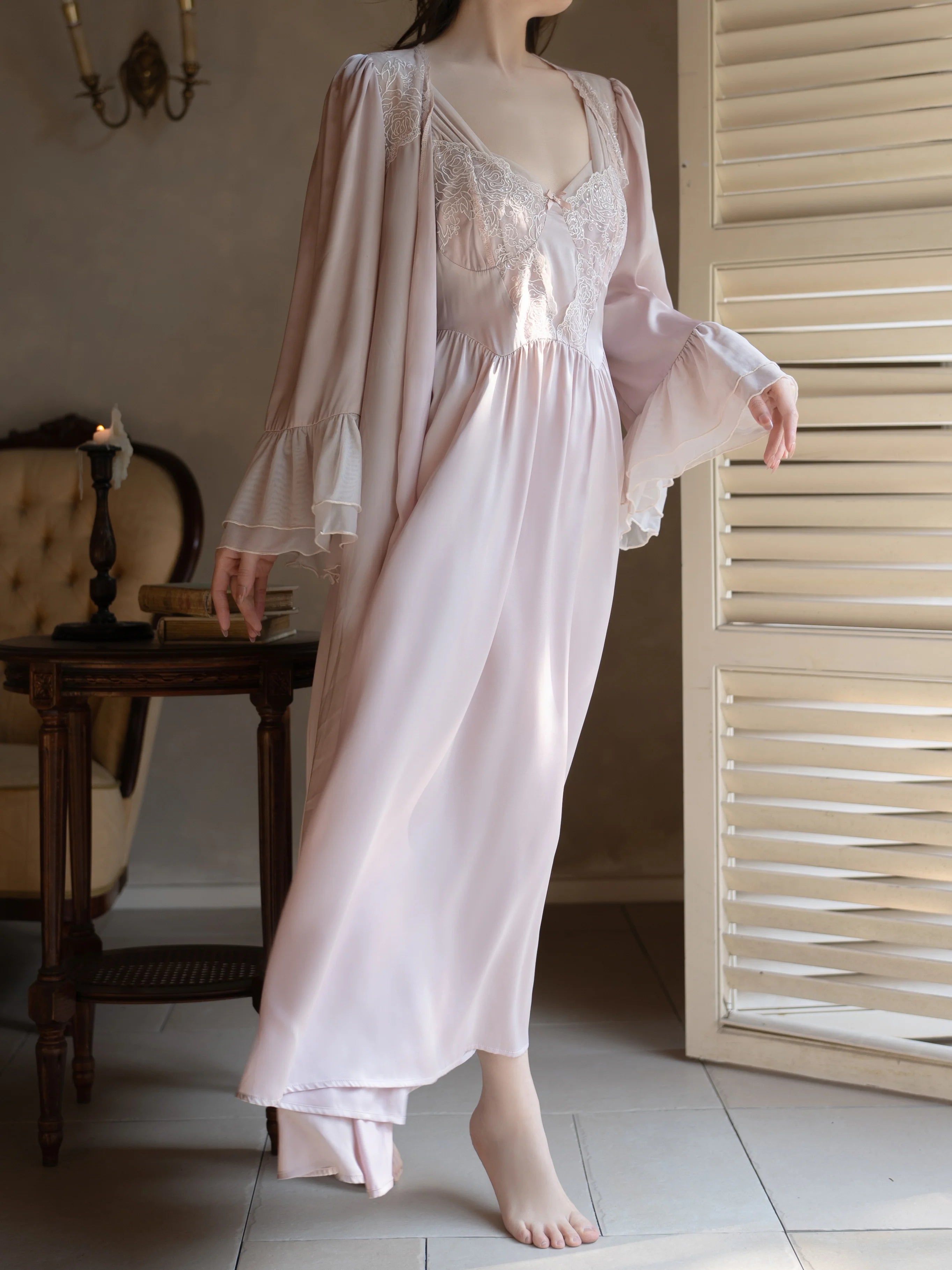 Princess Rose Lace Lounge Gown Set