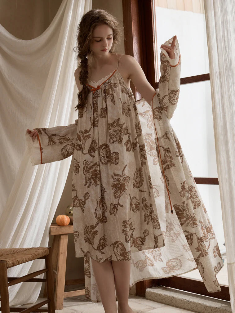 Woodland Toile Print Nightgown & Robe Set