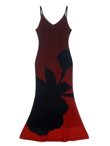 Crimson Shadow Bloom Slip Dress