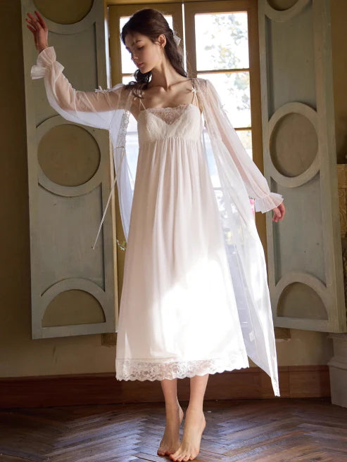 Sheer Veil White Lace Princess Nightgown
