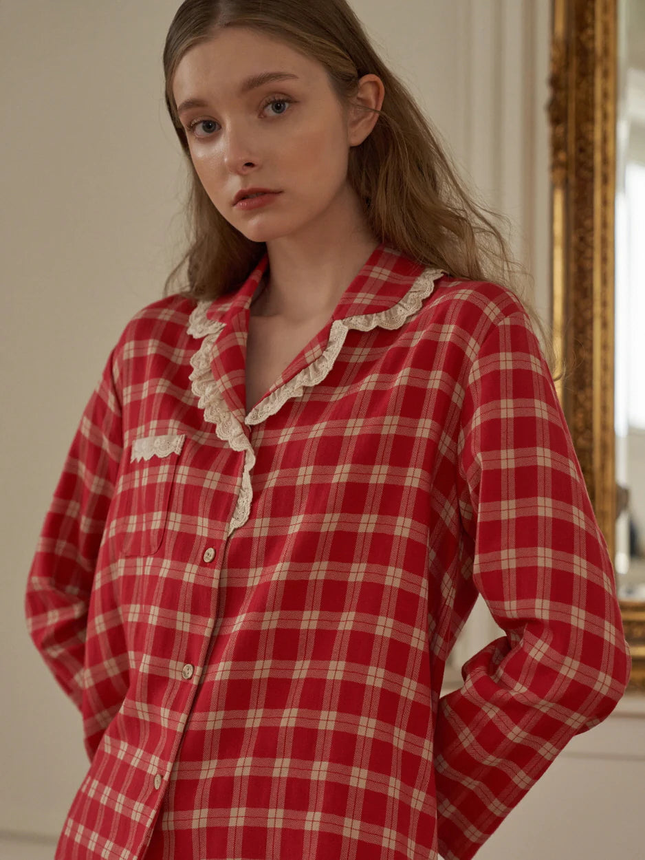 Cherrywood Check Lace Pajama Set