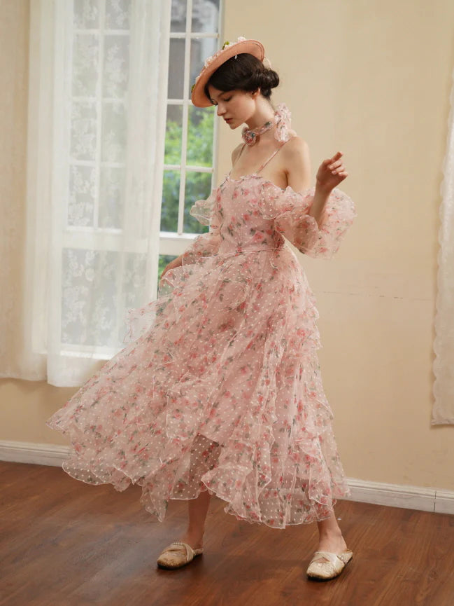 Blushing Rose Ruffle Chiffon Dress