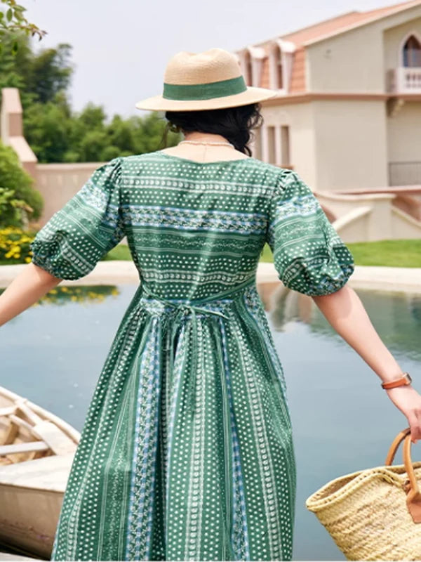 Emerald Floral Puff Sleeve Dress