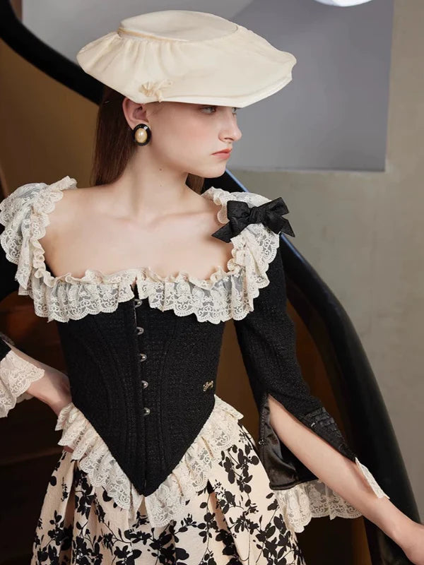 Classic Black Lace Frill Corset Jacket
