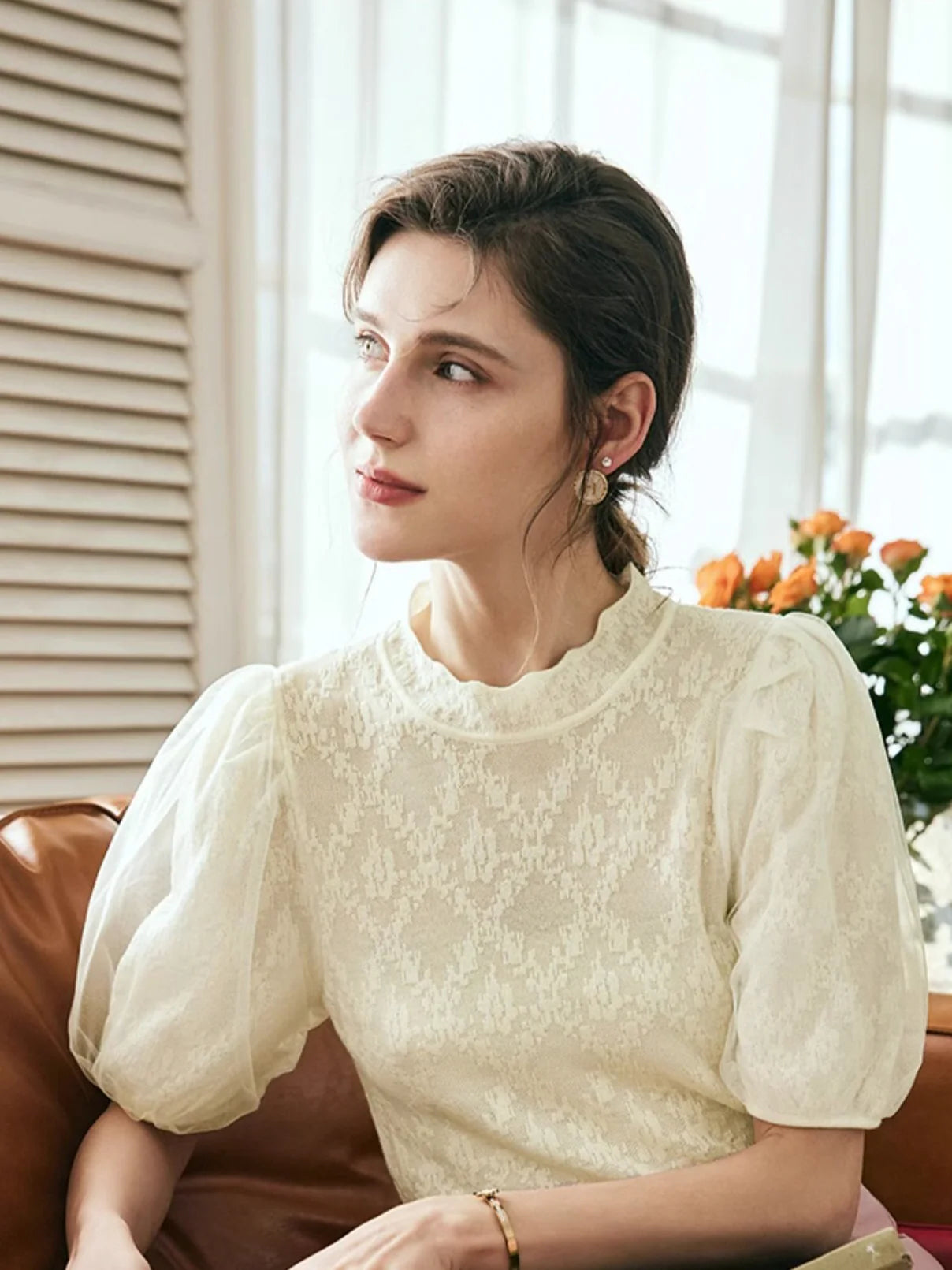 Ethereal Puff Sleeve Lace Blouse