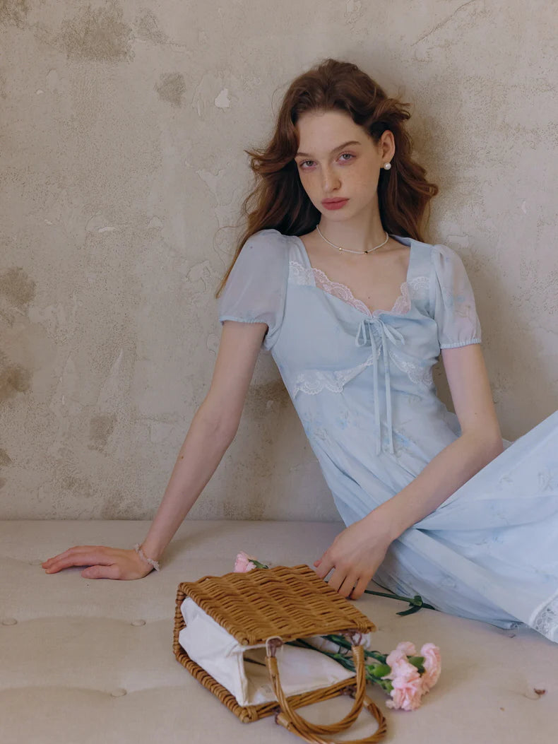 Sky Blue Lace Floral Dress