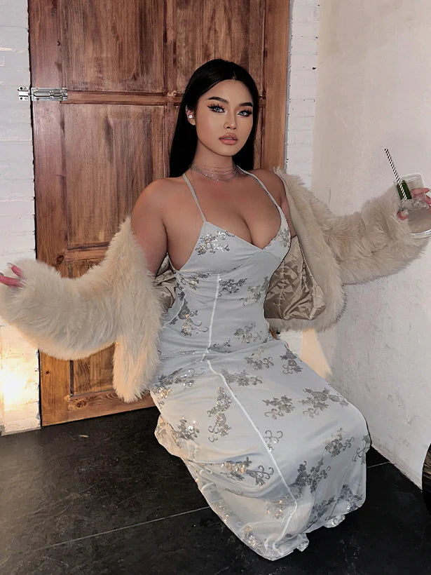 Frosted Bloom Sequin Tulle Gown