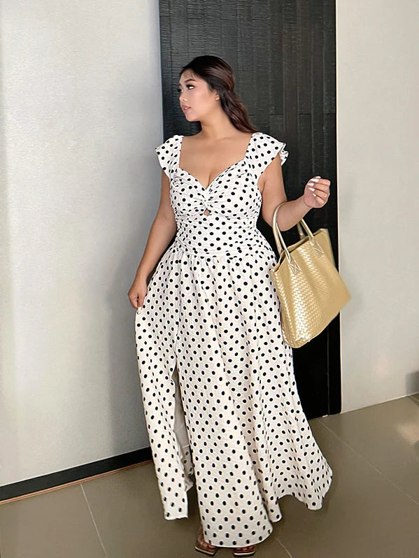 Romantic Polka Dot Plus Size Ruffle Dress