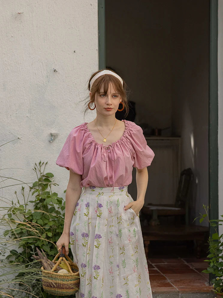 Olivia's Pink Puff-Sleeve Summer Blouse