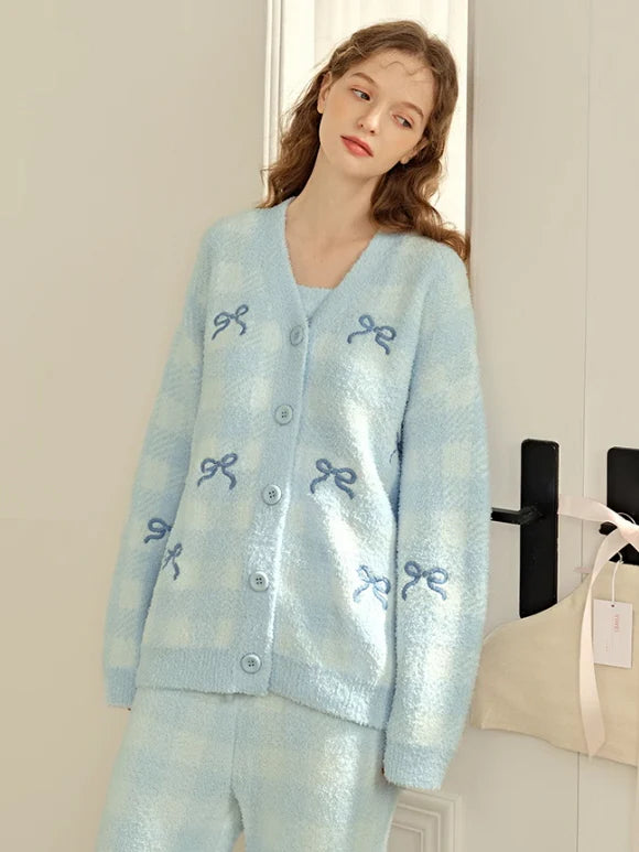 Cozy Blue Checkered 3-Piece Loungewear Set