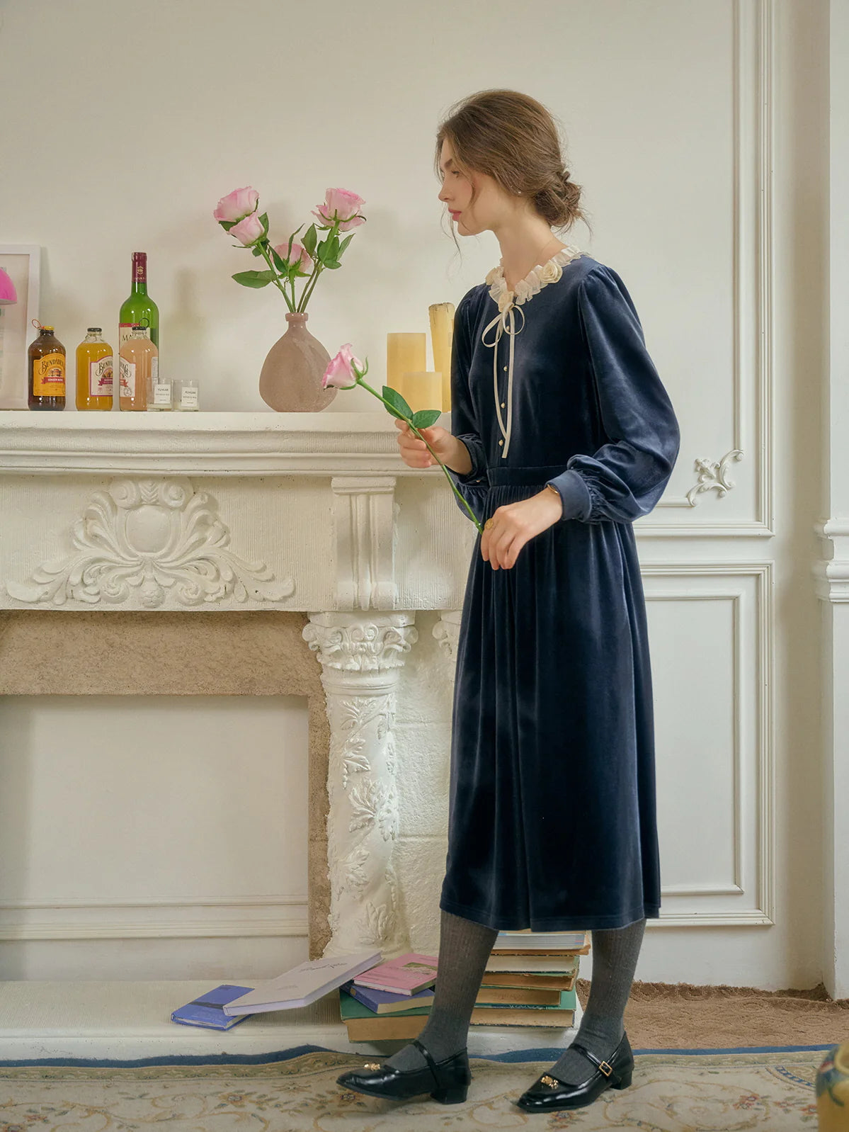 Velvet Rose Collar Blue Dress