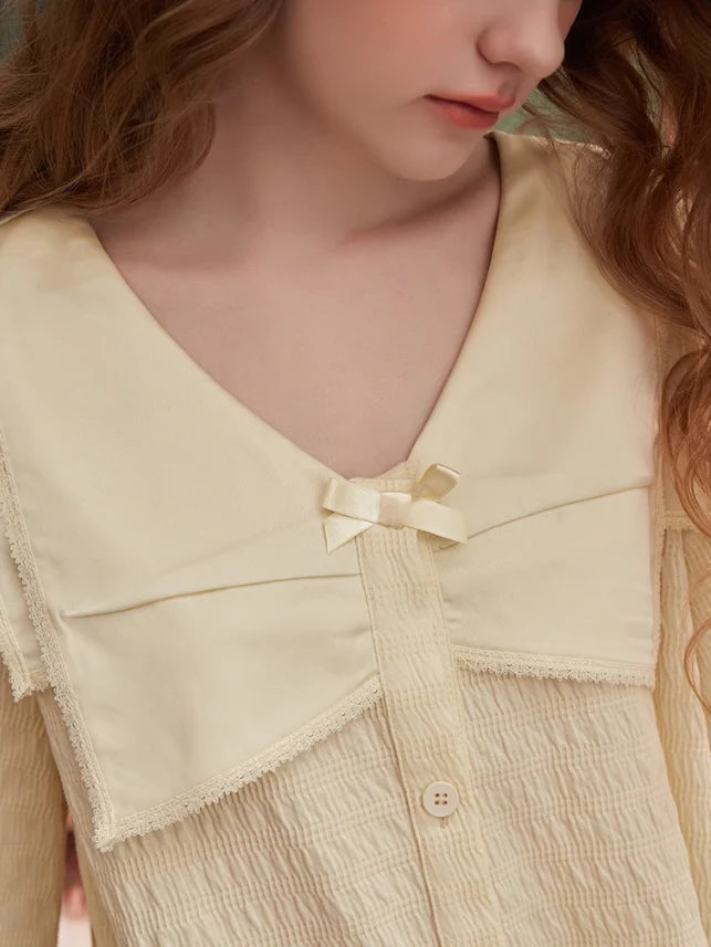 Cute Bow Collar Pajama Set