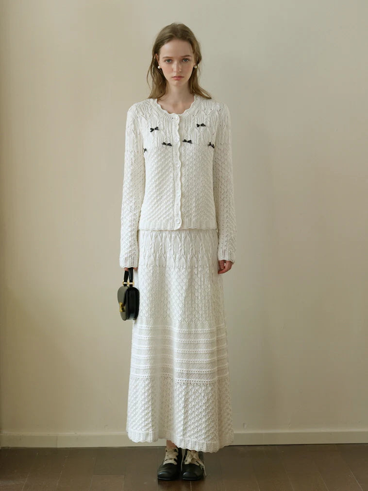 Ethereal Bow-Embellished Knit Cardigan