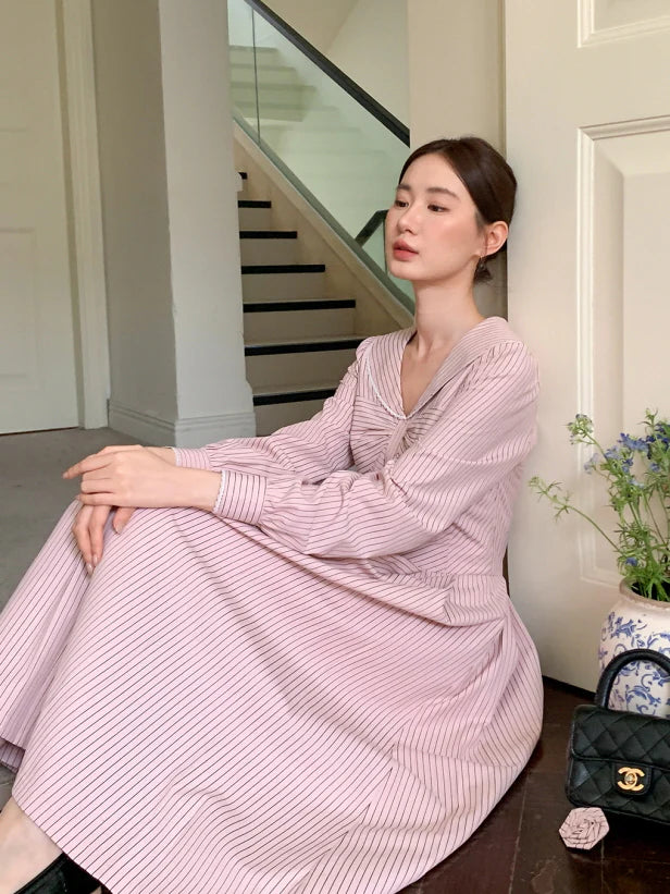 Striped Sailor Collar Dress