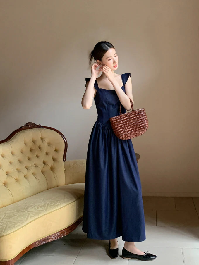 Navy Lace-Up Bodice Dress