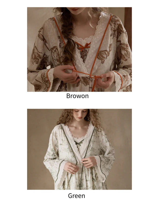 Woodland Toile Print Nightgown & Robe Set