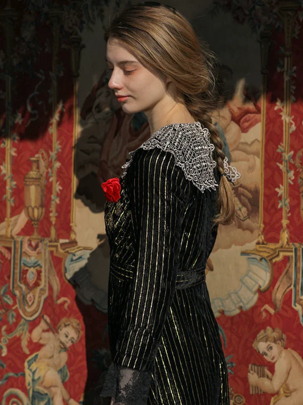 Golden Twilight Lace Dress