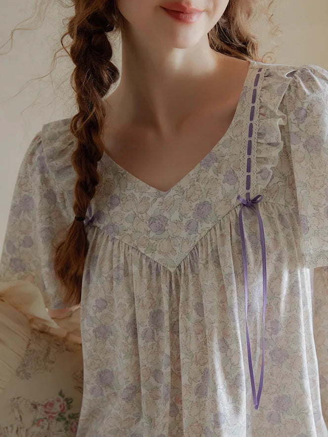 Romantic Floral Lace Ribbon Pajama Set