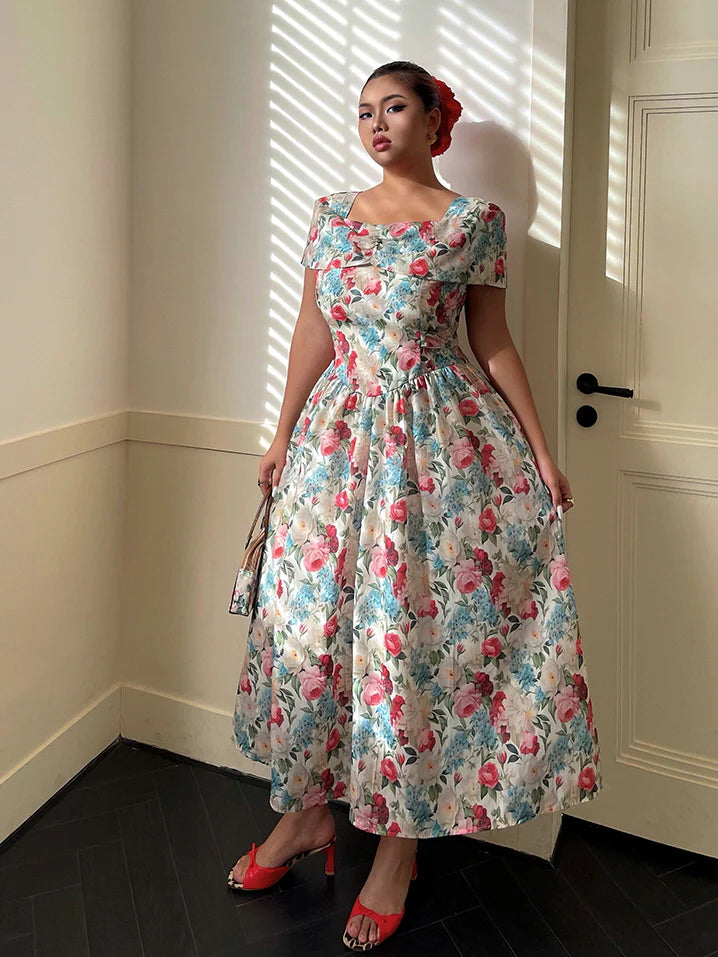 Blossom Garden Square-Neck Floral Dress